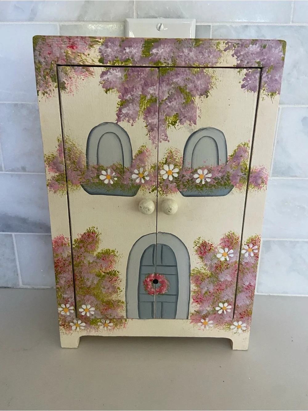 Hand-Painted Cream and Gray Kids Jewelry Armoire
